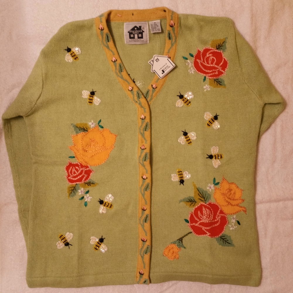 Storybook knits Cardigan Sweater MED NWT Bees